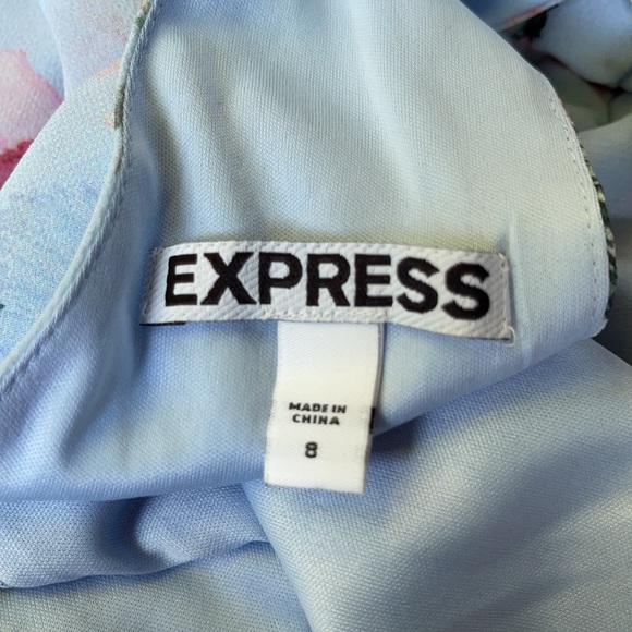 EXPRESS FLORAL WATERCOLOR BLUE HALTER DRESS - Picture 7 of 9